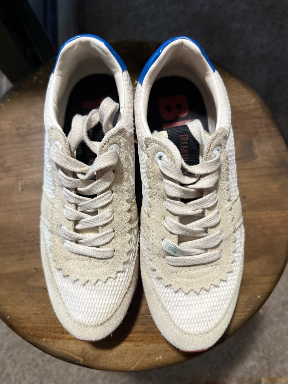 Casual Beige Lace-Up Sneakers with Blue Heel Accent